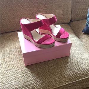 Hot pink suede wedge sandal
